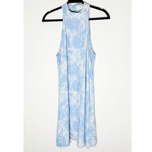 Cloth & Stone Women's Halter A Line Lightweight Dress Raw Hem Flowy Blue White L
